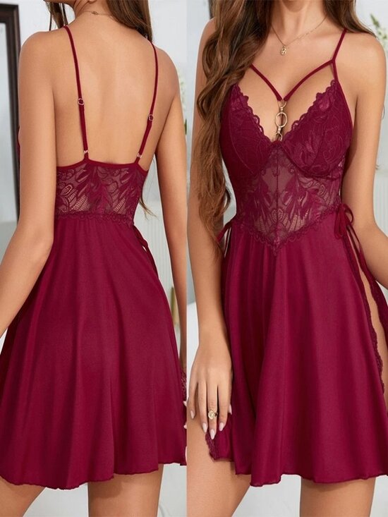 1to3 Other - Sexy Lingerie Sexy Side Slit Chemise Lace Dress Babydoll Underwear Sleepwear